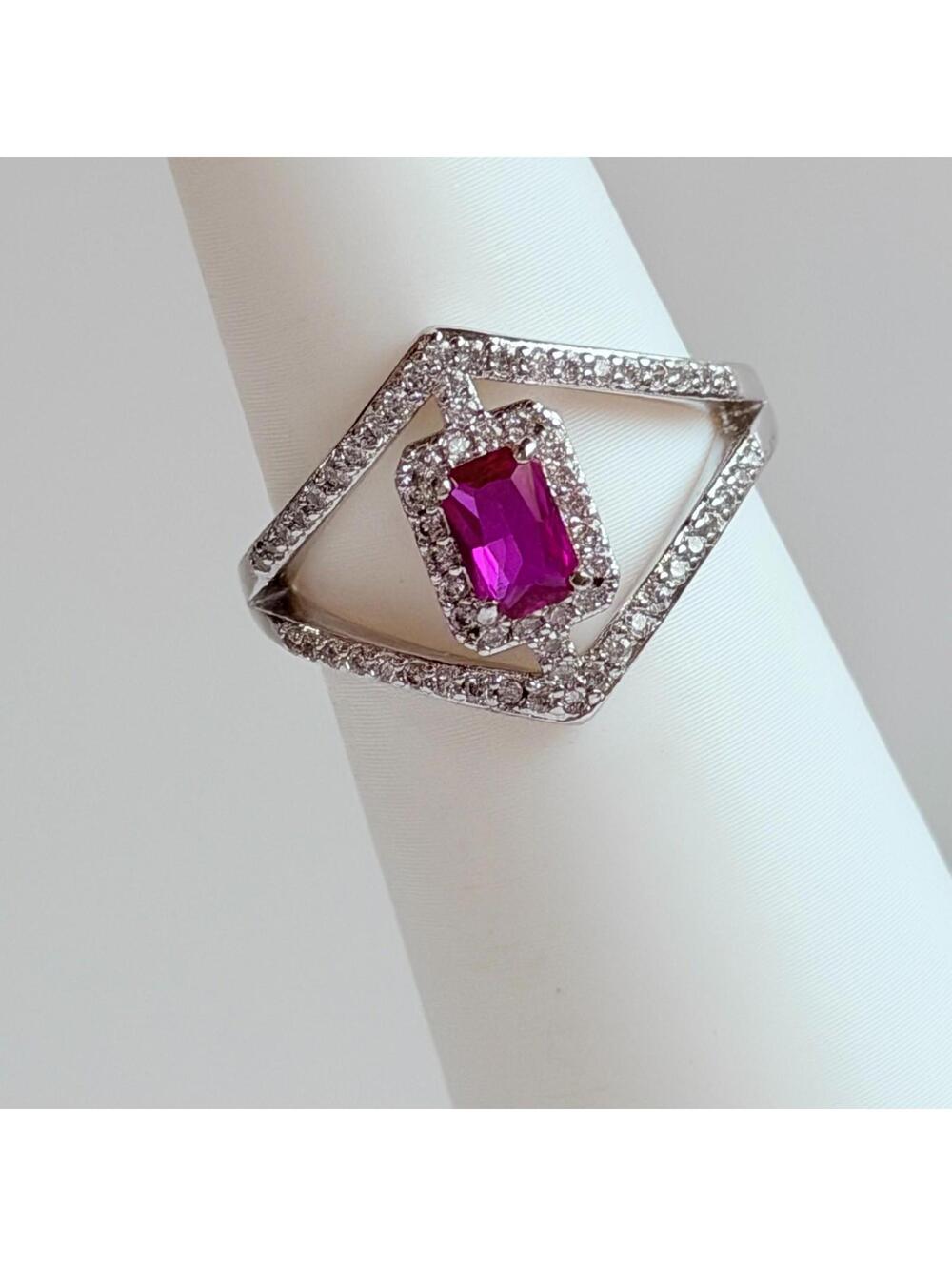 Bomb Party July Ring Sz 8 "Most Iconic" Lab Created Ruby on Rhodium RETRO